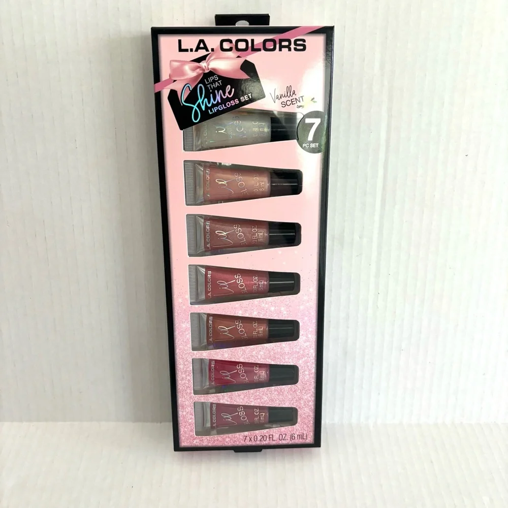 L.A. COLORS 7 Piece Lips That Shine Lip Gloss‎ Gift Set 0.20 Fl Oz Each Vanilla
